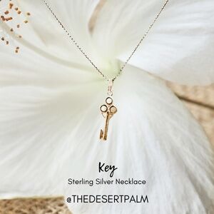 Sterling Silver Key Pendant Necklace 20" Chain Minimalist Charm